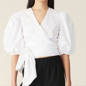 NWT Ganni organic cotton poplin wrap top size 38